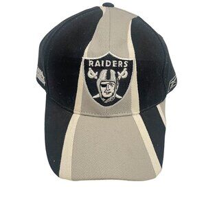 Vtg Oakland Raiders Reebok Hat Cap Adjustable Black Silver NFL Equipment